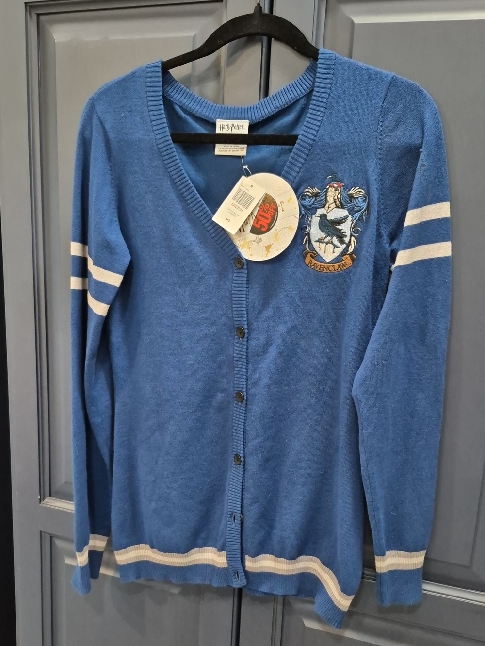Harry Potter Ravenclaw V‑Neck Cardigan in Blue with Cream Trim